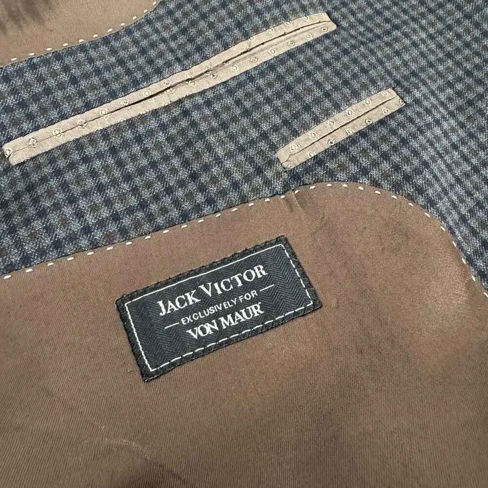 Jack Victor Vince SPJ Blazer Mens 44L Blue Gingham Check Wool Sport Coat Preppy